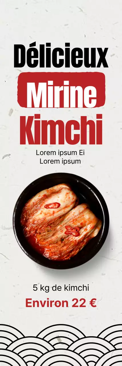 Faites la promotion d'un menu de kimchi propre avec une image de chou kimchi sur un fond de papier coréen blanc cassé.