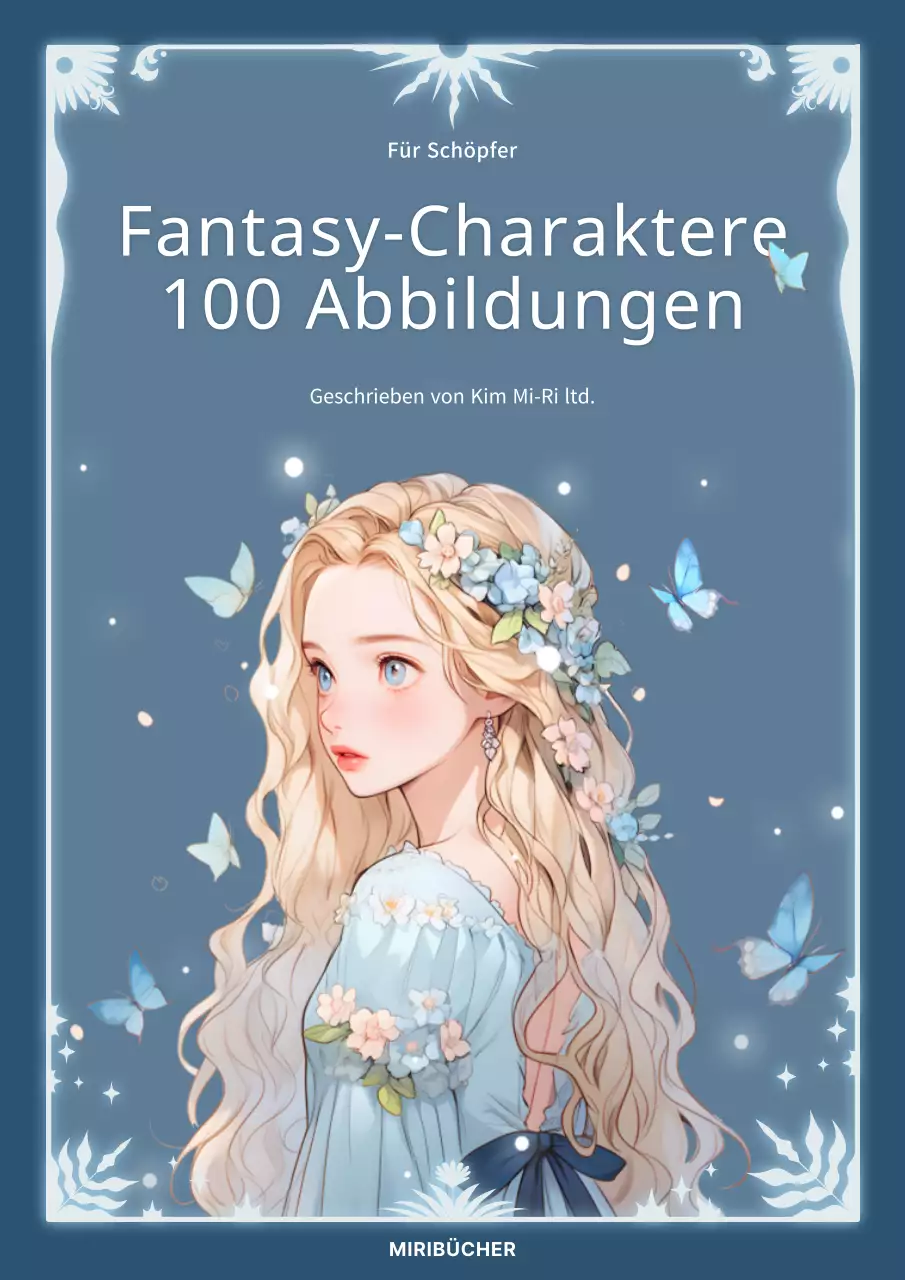 Buchumschlag mit Illustrationen von Fantasiefiguren in Marineblau