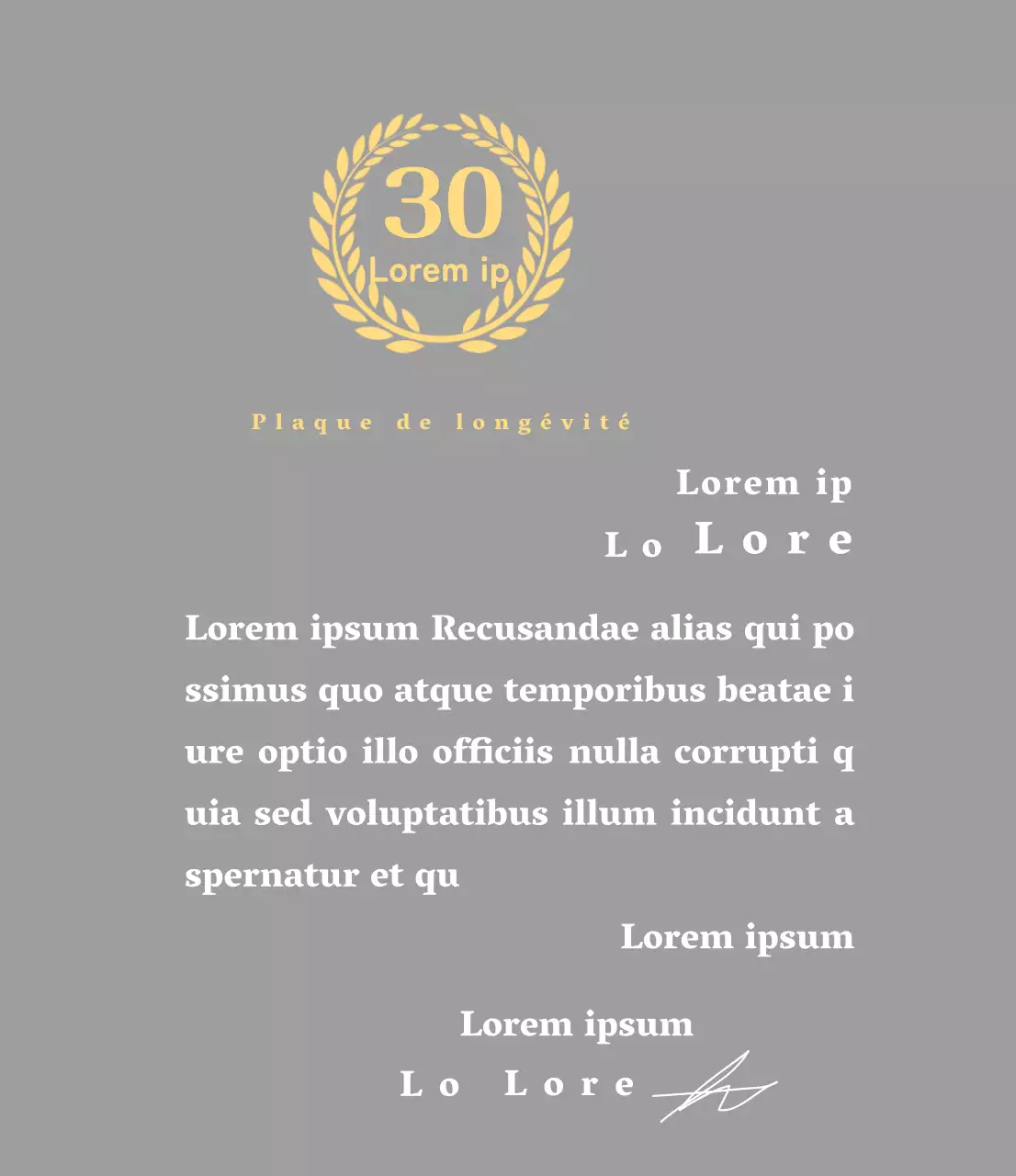 Plaque d'entreprise pour longs états de service avec symbole de laurier