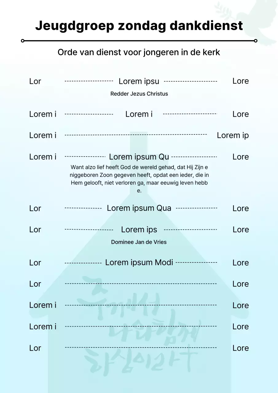 Eenvoudige kerkkrantgids in lichtblauw