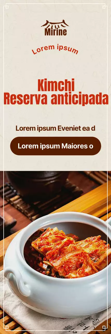 Promoción de preventa con una imagen de kimchi con toques rojos sobre un fondo Hanji blanquecino.