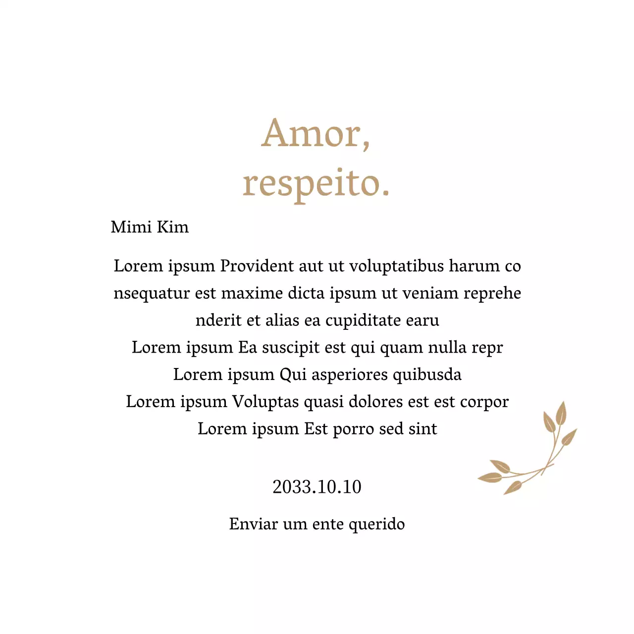 Placa de agradecimento elegante com ouro e folhas