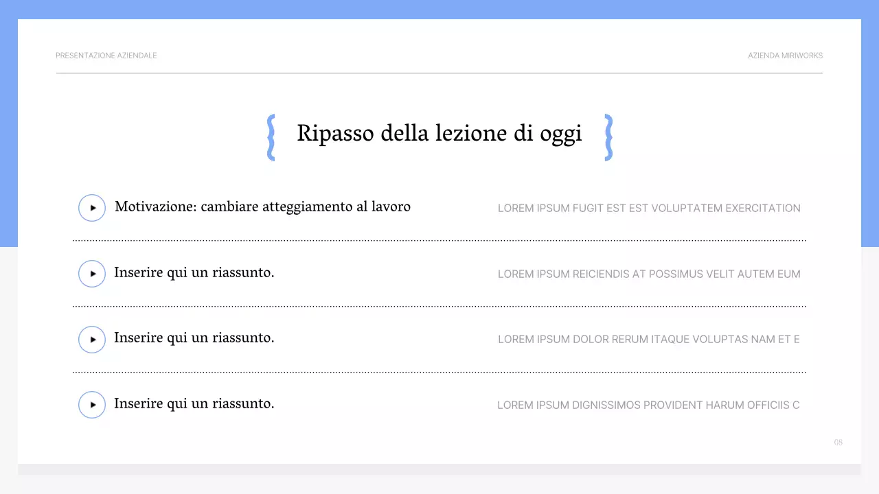 Materiale formativo motivazionale semplice di colore azzurro e grigio