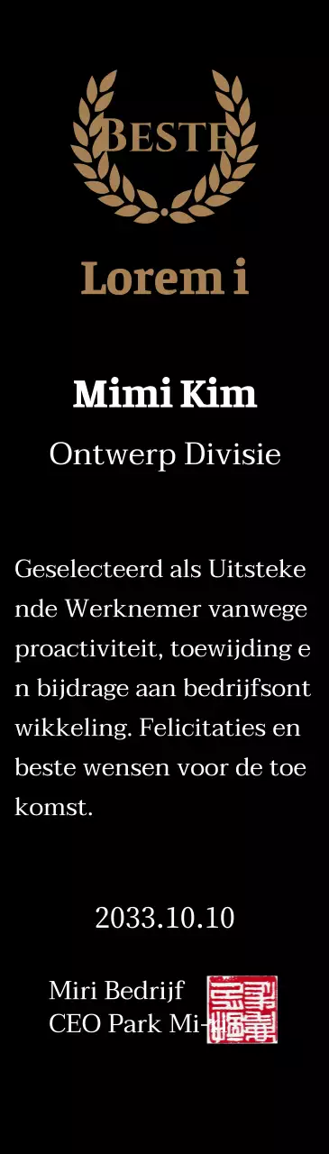 Luxe bedankbord met gouden lauweren en stempel