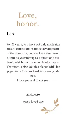 Classy thank you plaque with gold and leaves