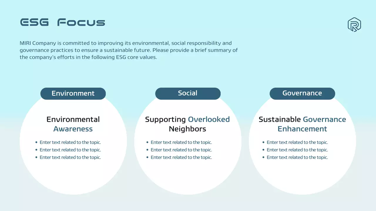 블루 모던 Esg 보고서 문서 프레젠테이션