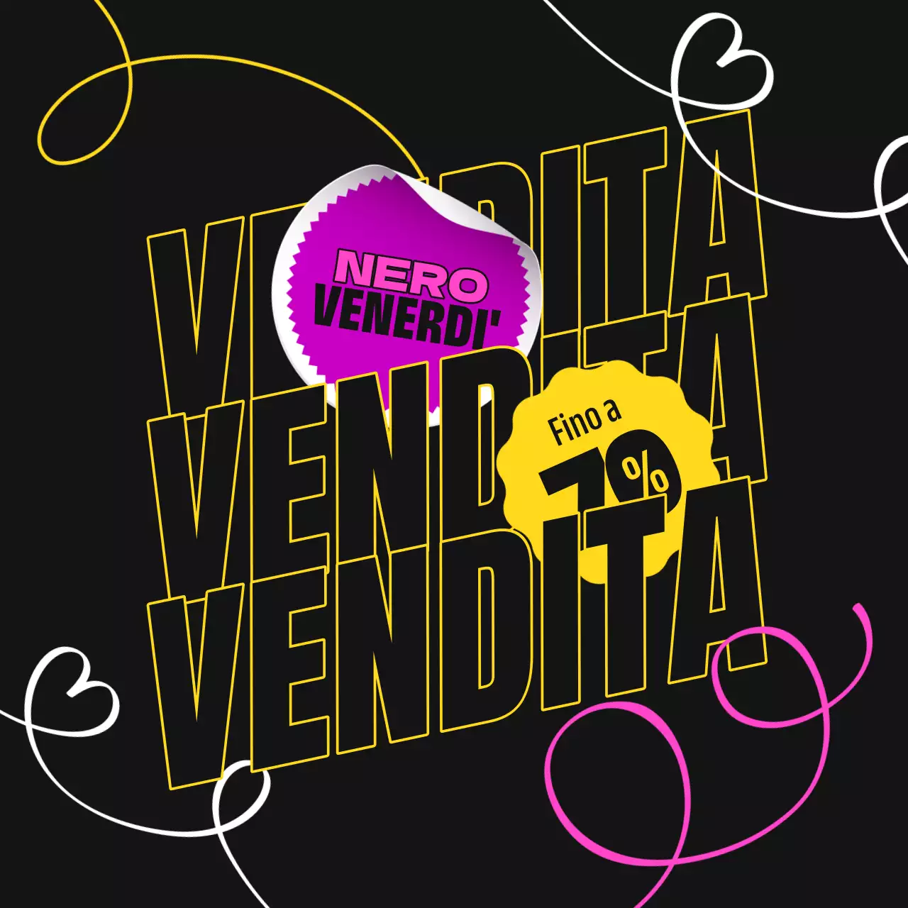 Promuovete una vendita kitsch del Black Friday in giallo e rosa acceso