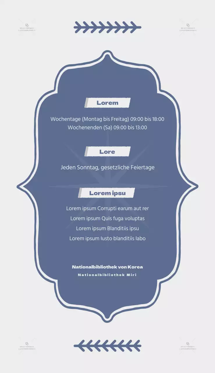 Ein schlichter, klassischer Bibliotheksführer in Grau und Blau