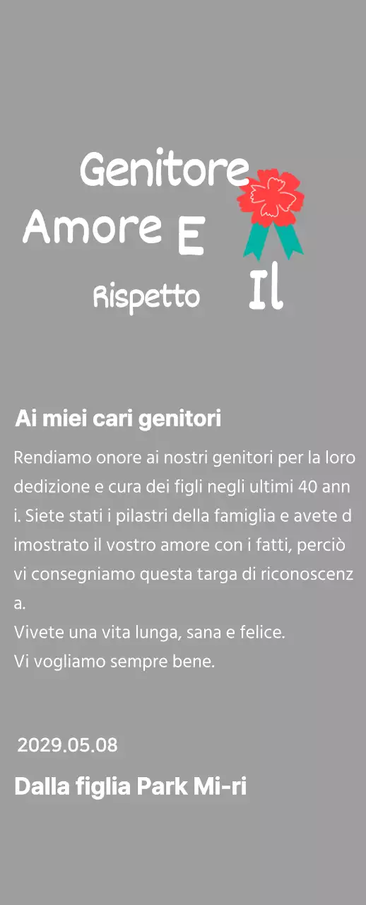 Calligrafia per la festa della mamma con illustrazione di garofano rosso