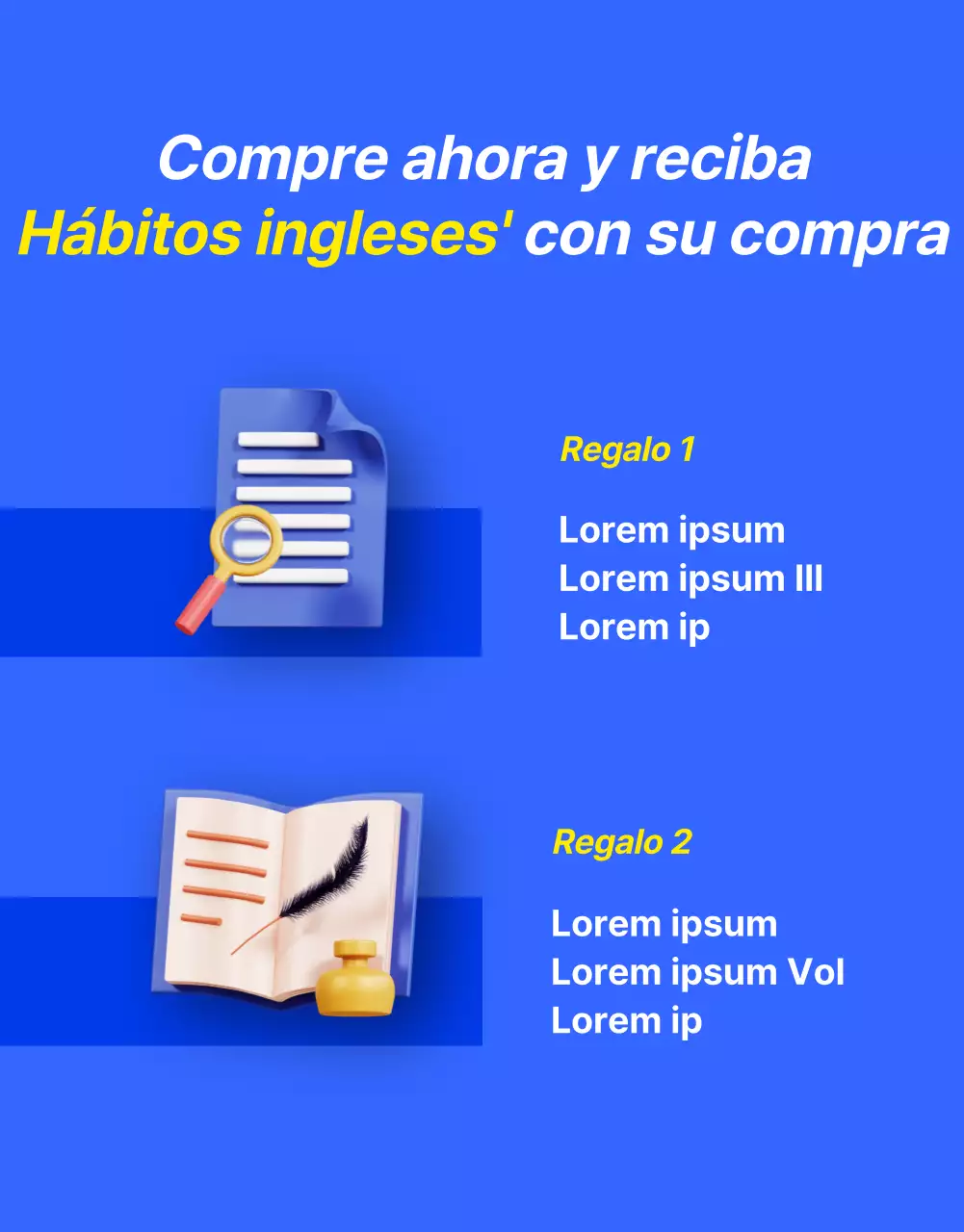Promociona una oferta kitsch de clases de inglés en azul y amarillo