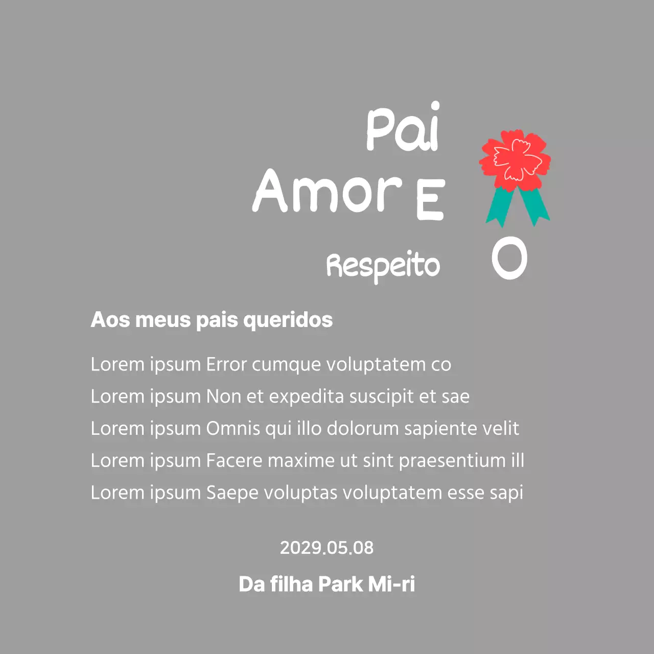 Caligrafia do Dia da Mãe com ilustração de cravos vermelhos
