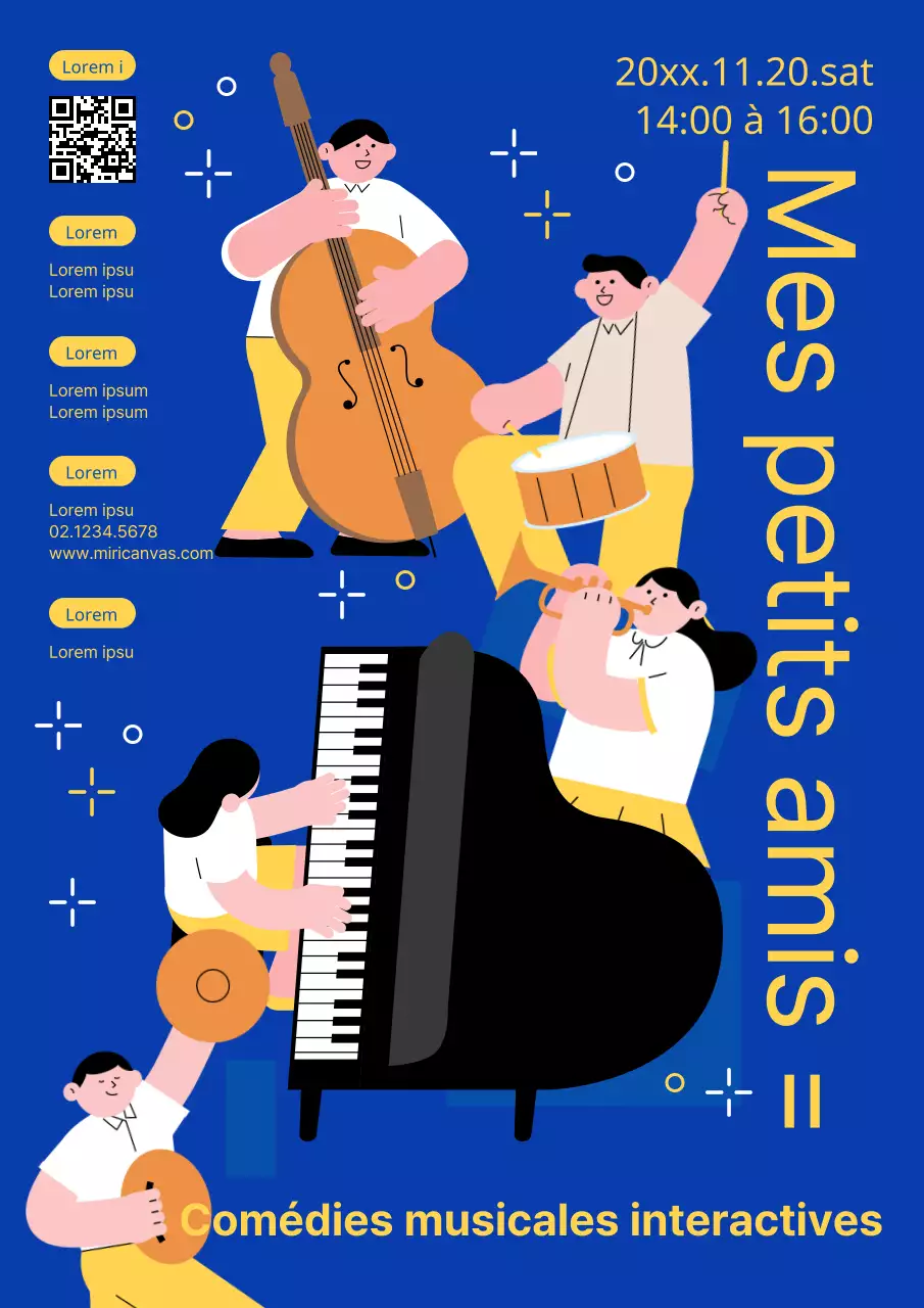 Promouvoir une comédie musicale simple et pratique en bleu et jaune