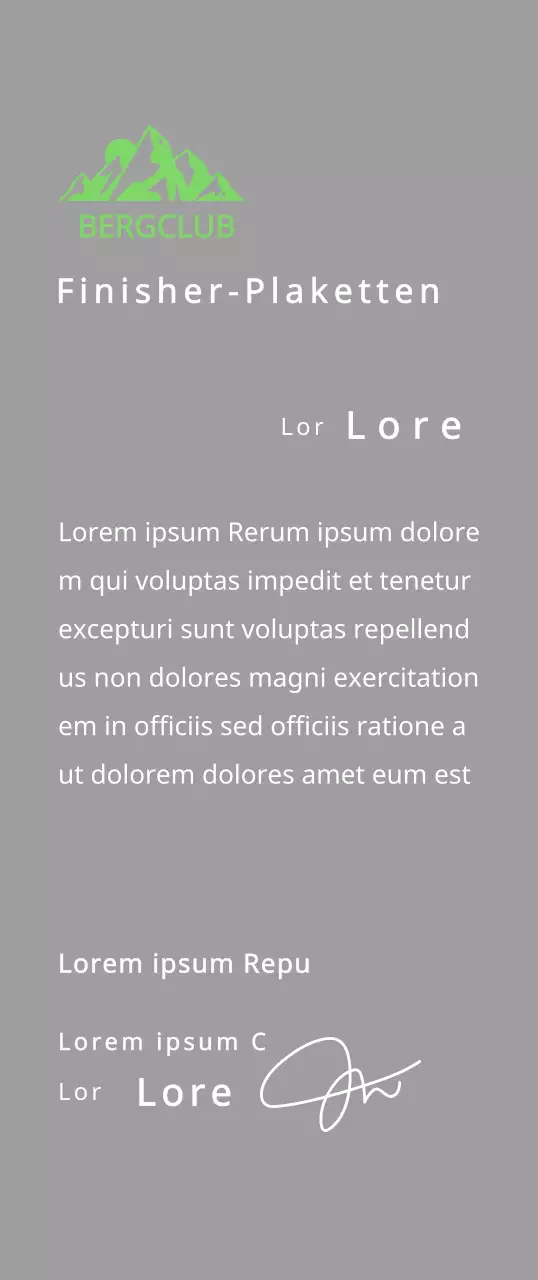 Finisher-Plakette eines Bergclubs mit Clublogo-Konzept und grüner Bergillustration