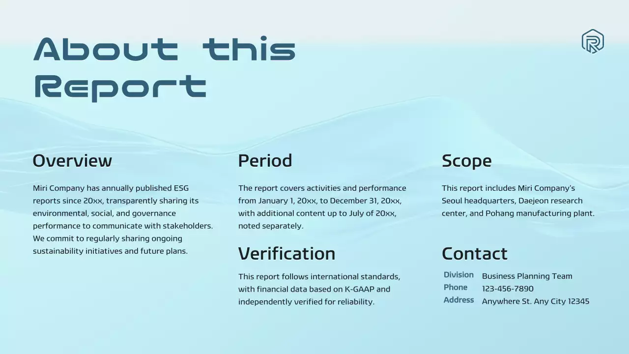 블루 모던 Esg 보고서 문서 프레젠테이션
