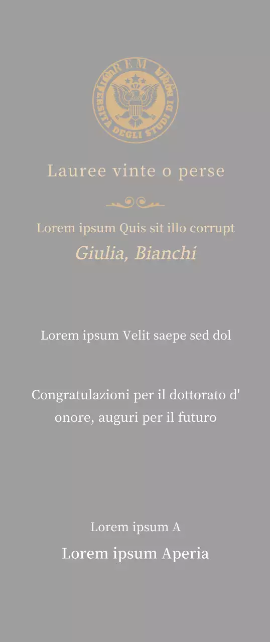 Lussuosa targa di laurea con logo della scuola e finiture in oro