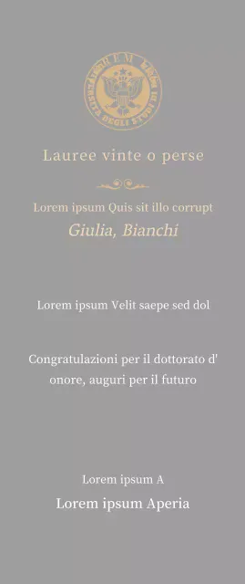 Lussuosa targa di laurea con logo della scuola e finiture in oro