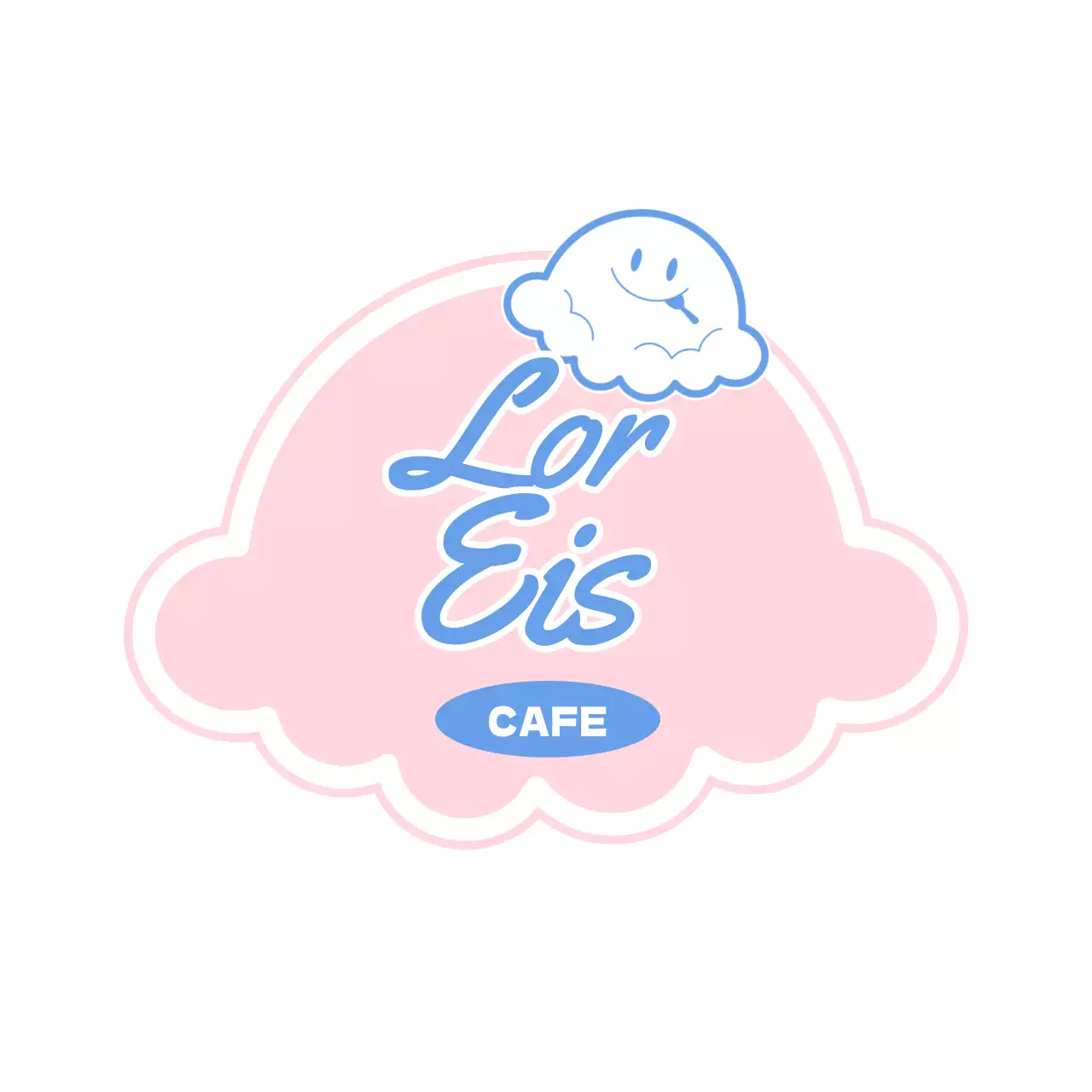 Eiscreme Dessert Cafe Punkt Zeichen mit niedlichen Buchstaben in hellrosa und hellblau