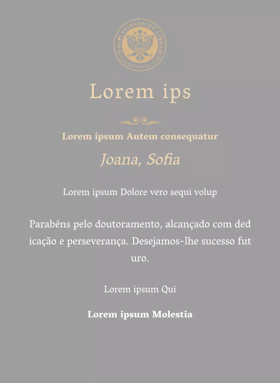 Placa de grau luxuosa com o logótipo da escola e acabamento dourado