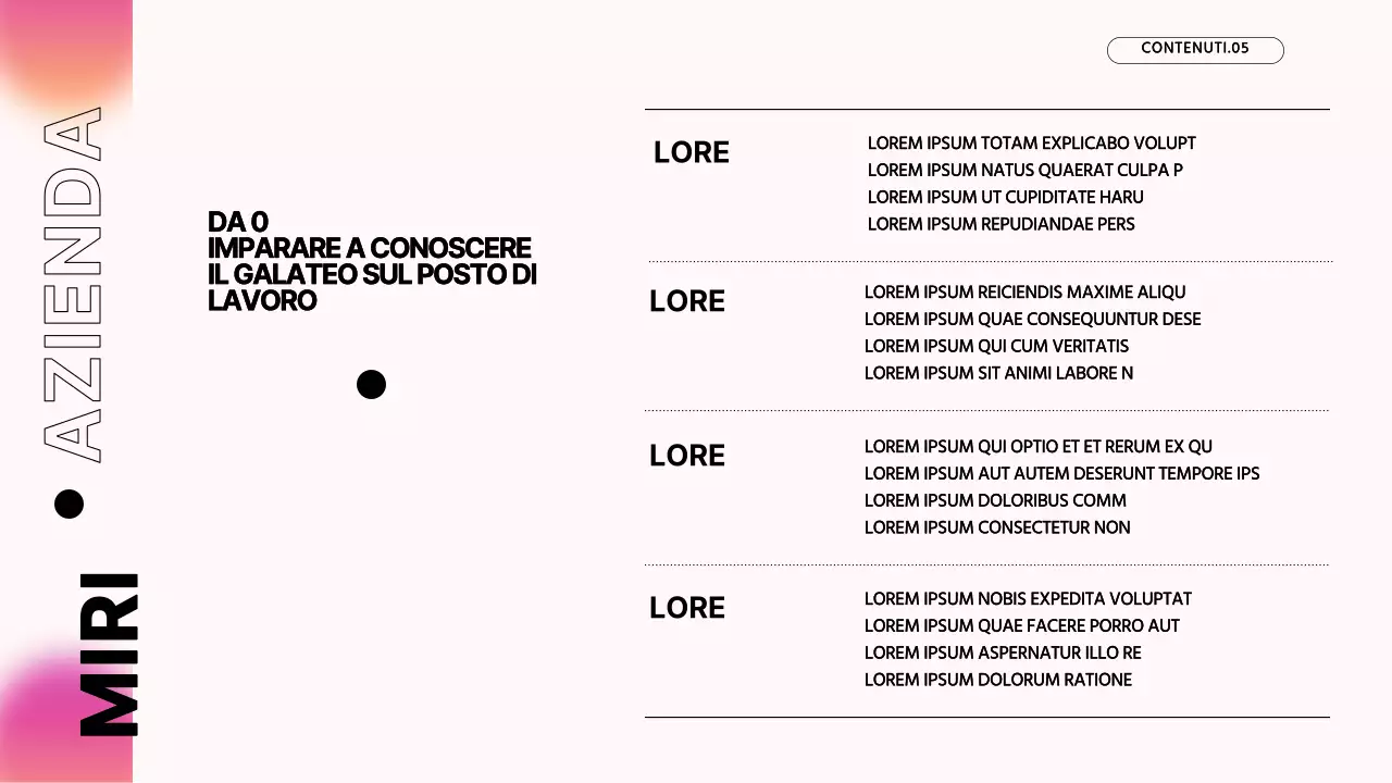 Materiali didattici per il seminario per i nuovi assunti dell'azienda moderna di Pink