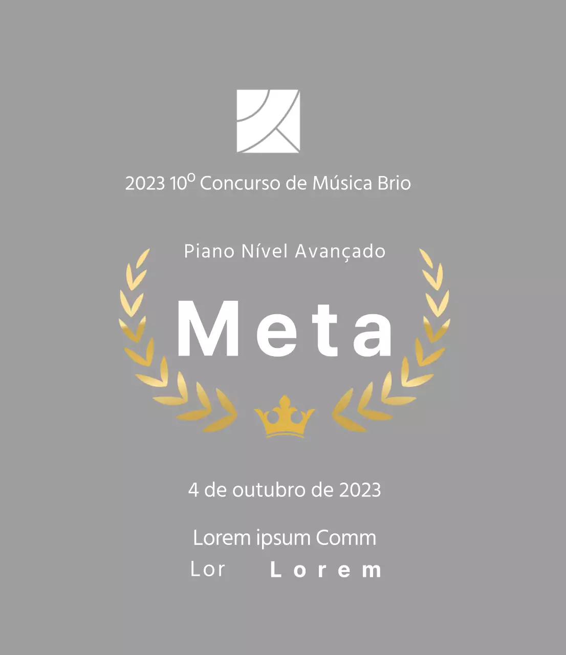 Placa do vencedor do conceito de concurso com linhas de louros e ilustração de uma coroa