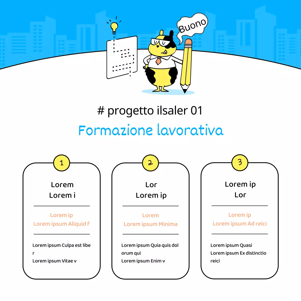 Guida a un semplice programma di formazione sul lavoro di colore blu e giallo