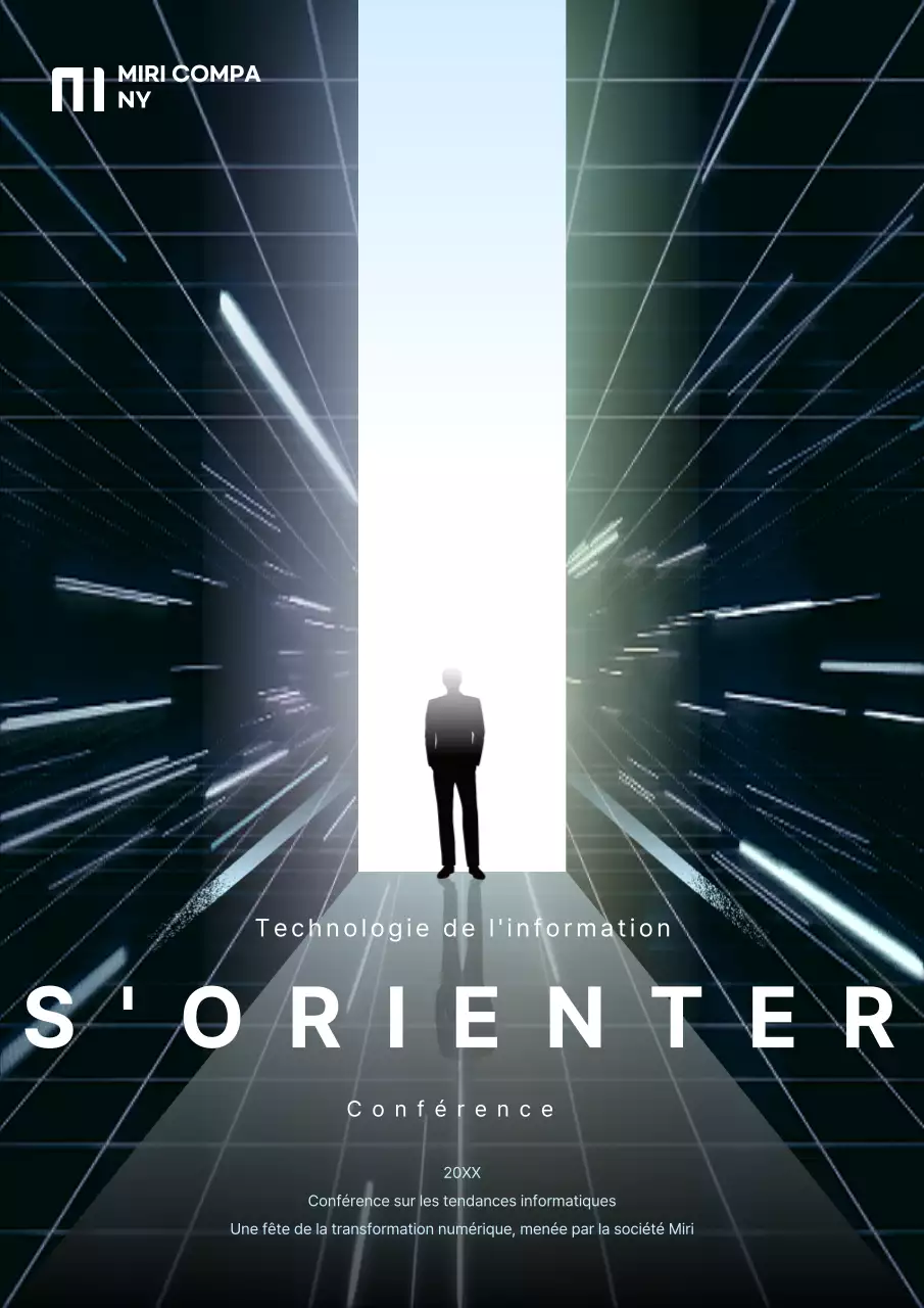 Promouvoir une conférence sur les tendances informatiques de type cybernétique, en néon et en blanc