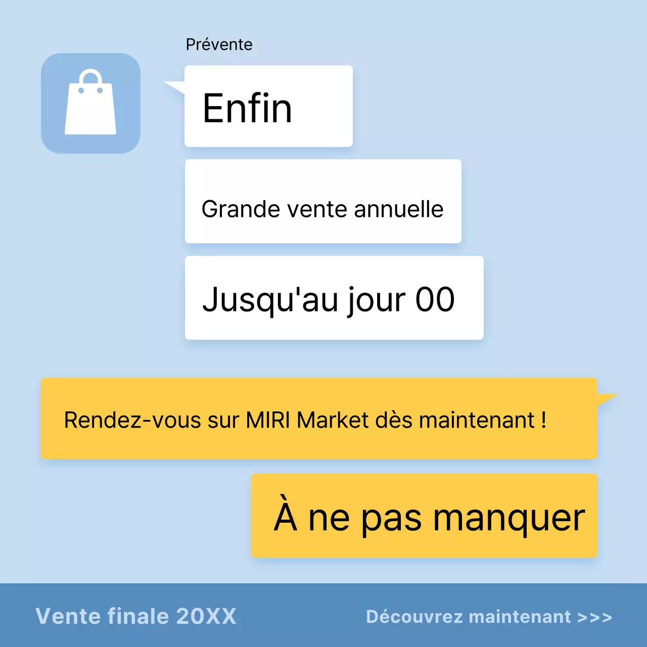 Parodie d'annonce de vente en bleu clair et jaune