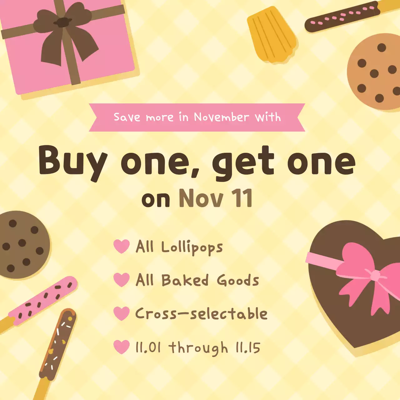 노란색 귀여운 베이커리 프로모션 소셜 미디어 게시물