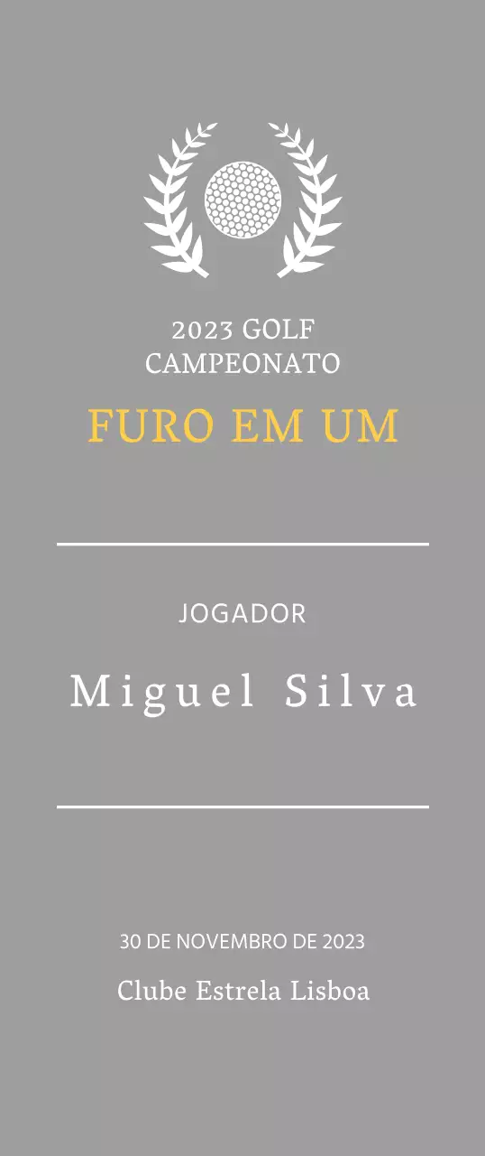 Placa de vencedor de jogador de golfe "hole-in-one" com bola de golfe e ilustração de coroa de louros