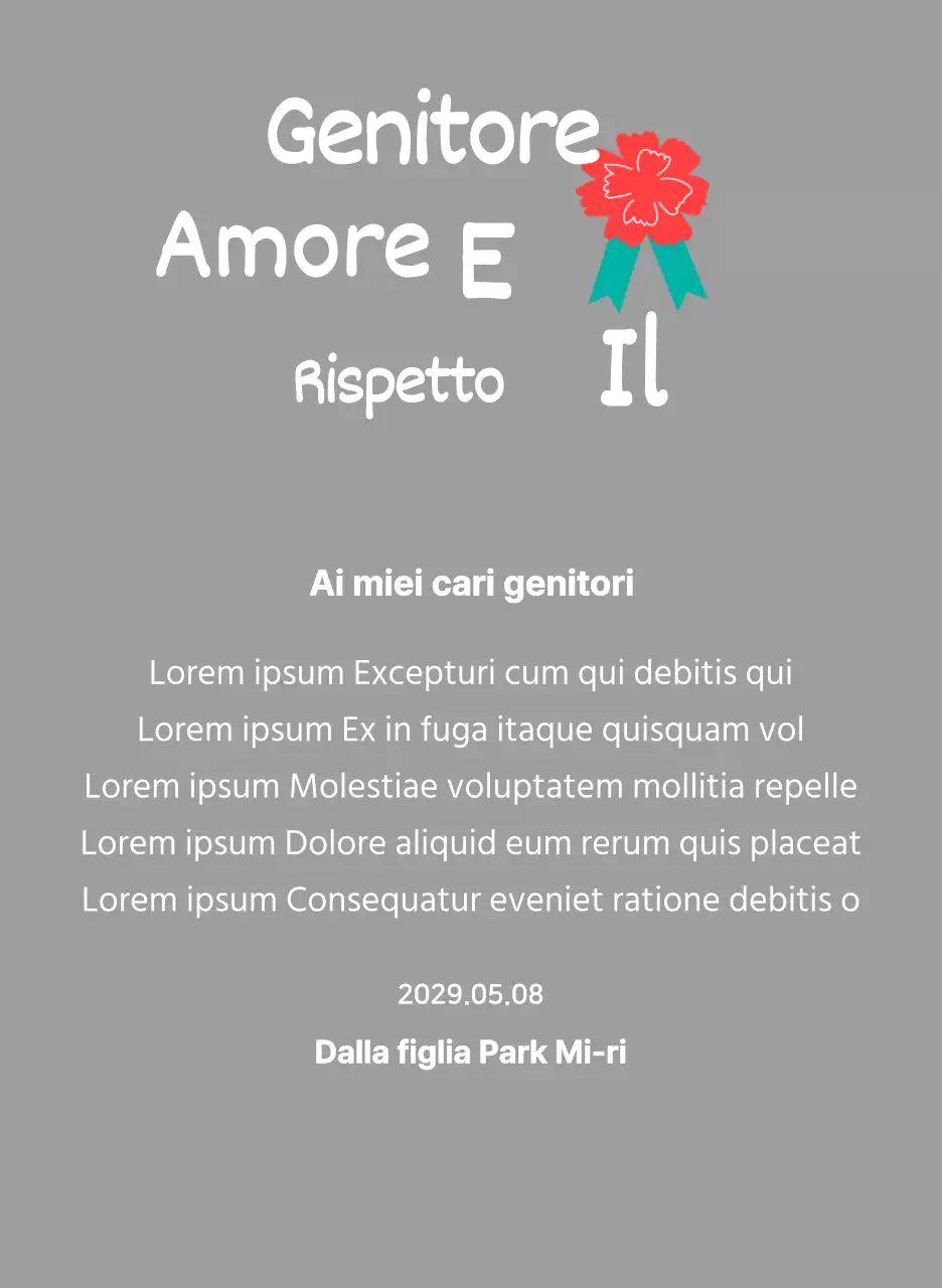 Calligrafia per la festa della mamma con illustrazione di garofano rosso