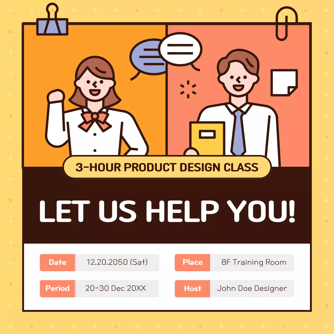 Orange Retro Design Class Invitation Social Media Post