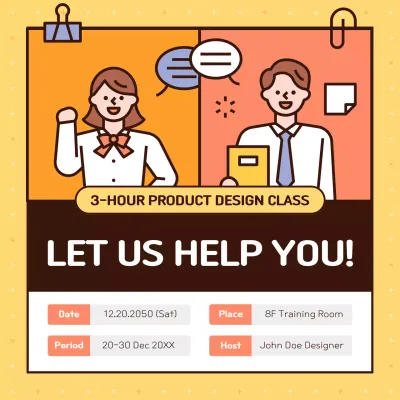 Orange Retro Design Class Invitation Social Media Post