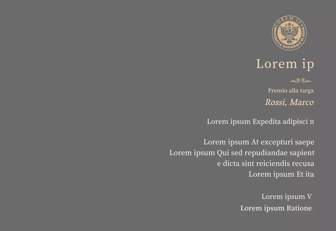 Lussuosa targa di laurea con logo della scuola e finiture in oro