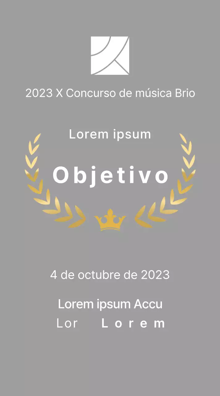 Placa del ganador del concurso conceptual con líneas de laurel e ilustración de una corona