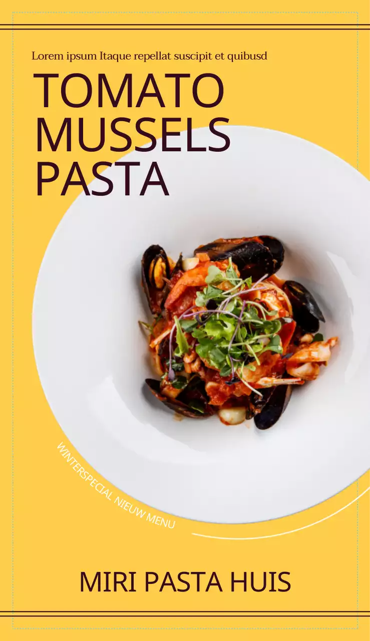 Schoon Italiaans deegwarenrestaurantmenu met bruine en gele fotorealistische deegwarenbeelden