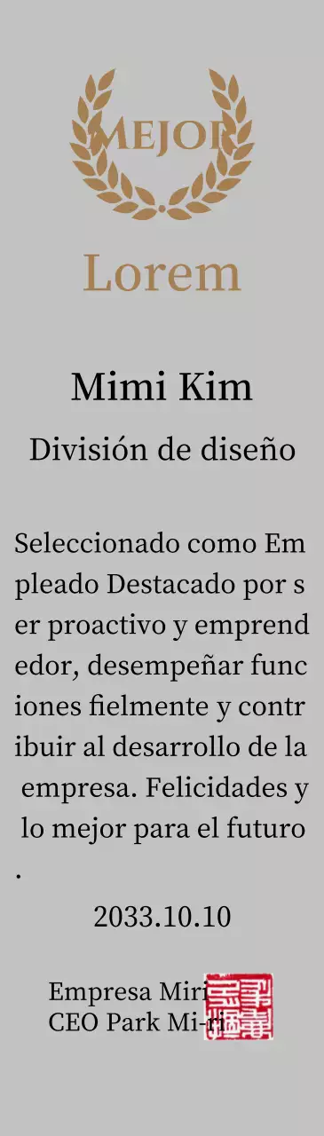 Lujosa placa de agradecimiento con laureles y sello dorados