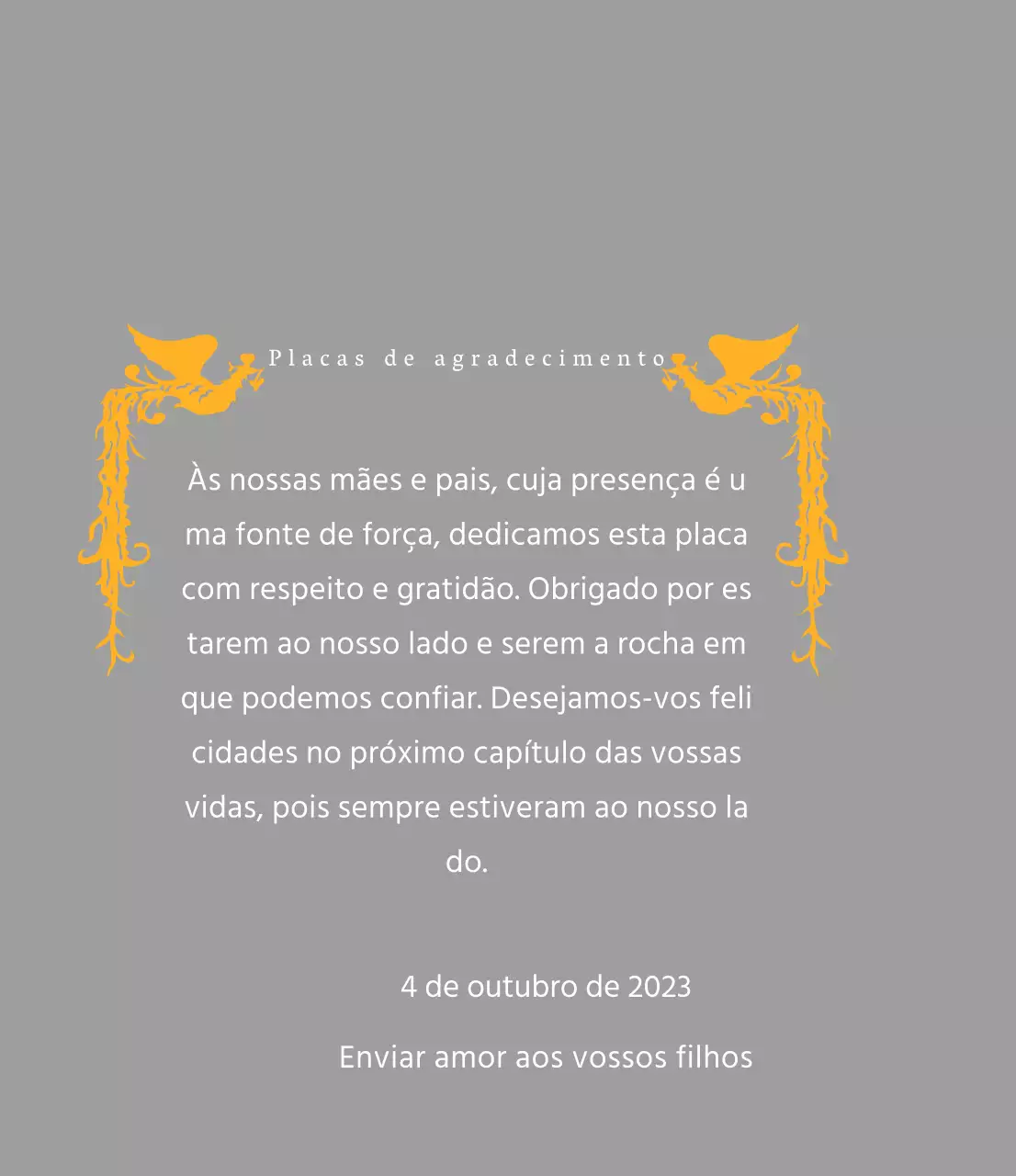 Placa de agradecimento temática do Dia da Mãe com uma ilustração de uma fénix