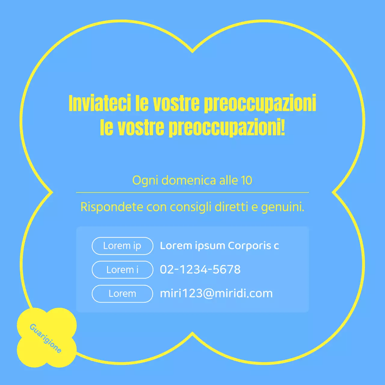 Una guida di consulenza kitsch in azzurro e giallo