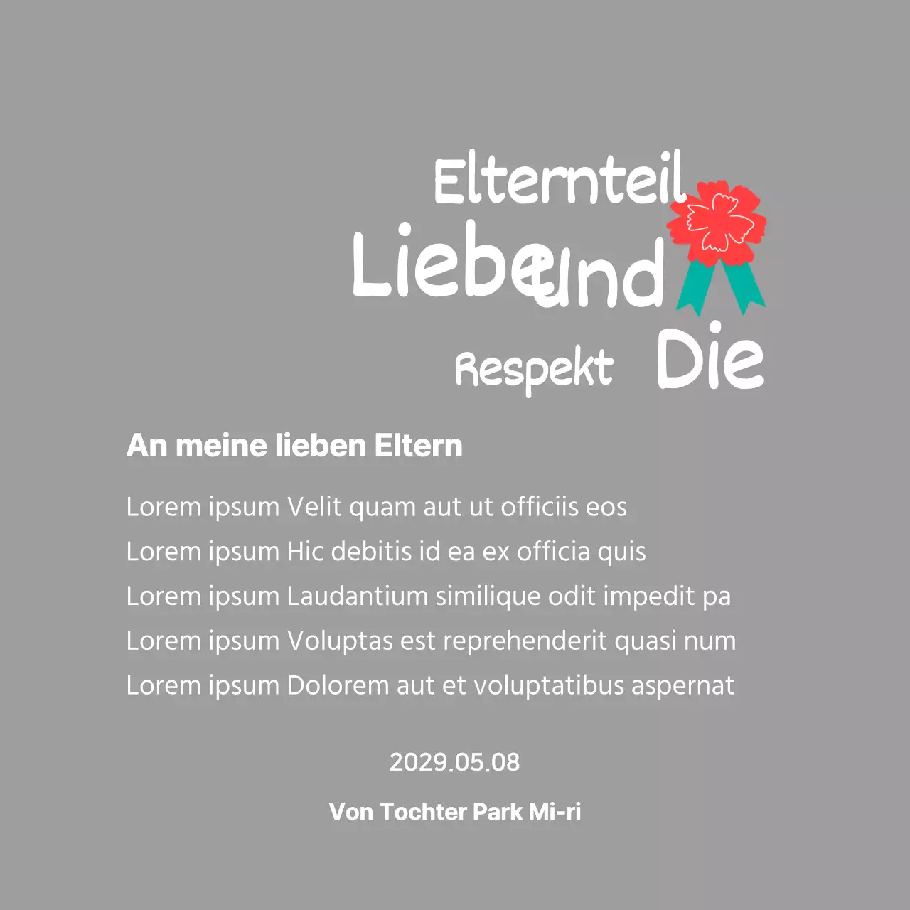 Kalligraphie zum Muttertag mit roter Nelke Illustration