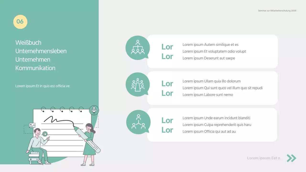 Grünes und einfaches Schulungsmaterial für das Einführungsseminar für neue Mitarbeiter