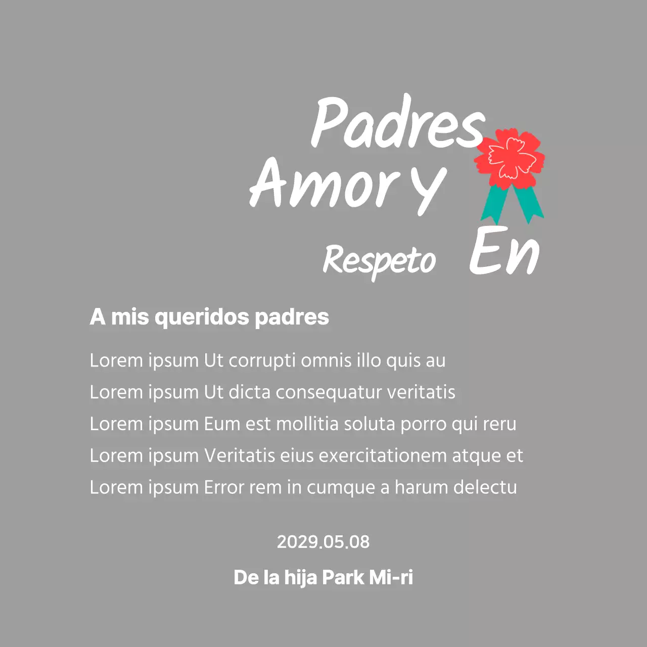 Caligrafía del Día de la Madre con ilustración de clavel rojo