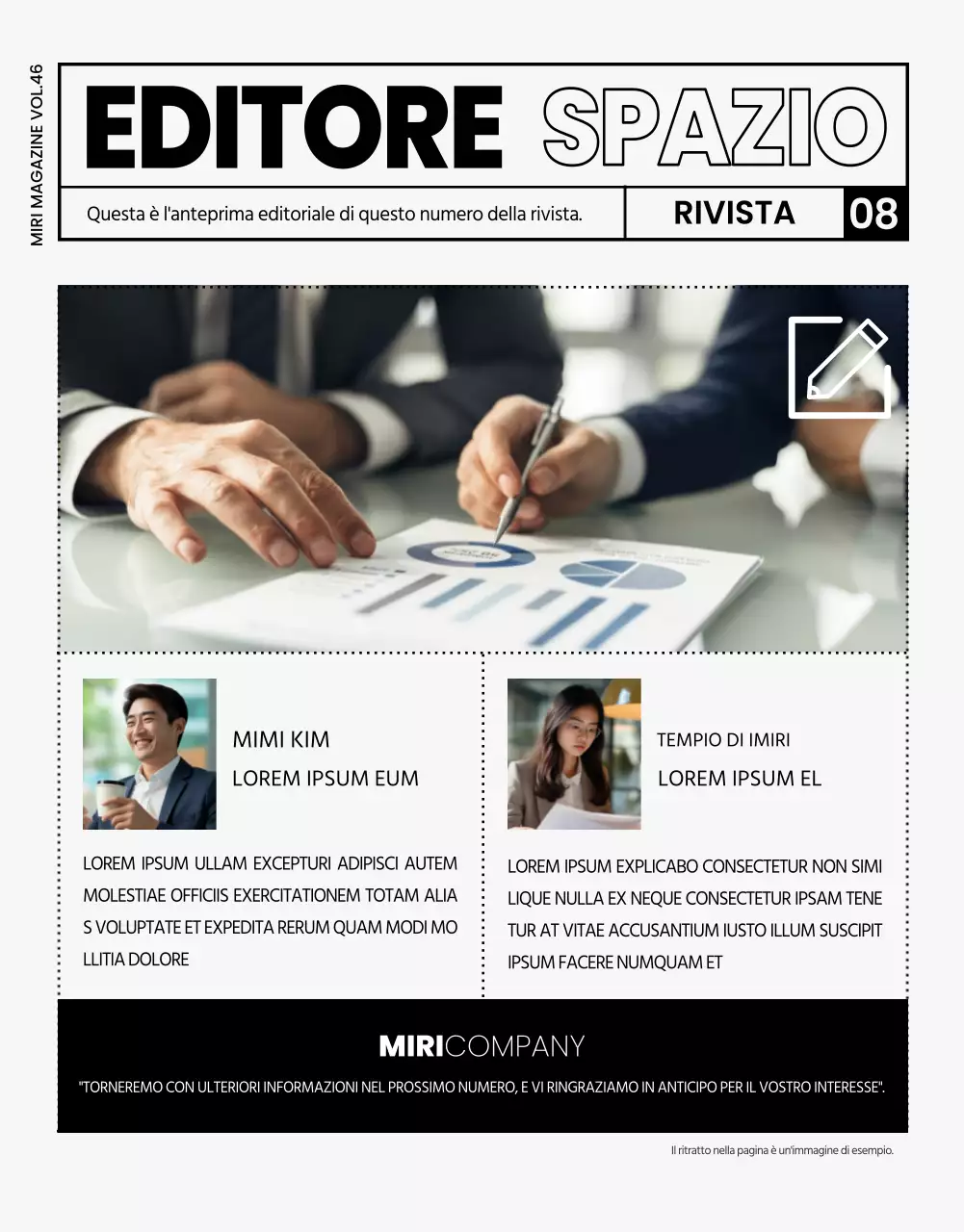 Rivista aziendale moderna in grigio e nero