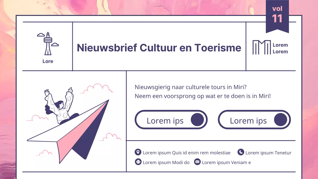 Een moderne nieuwsbriefgids voor cultureel toerisme in roze en paars