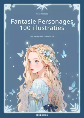 Boekomslag met illustraties van fantasiefiguren in marineblauw