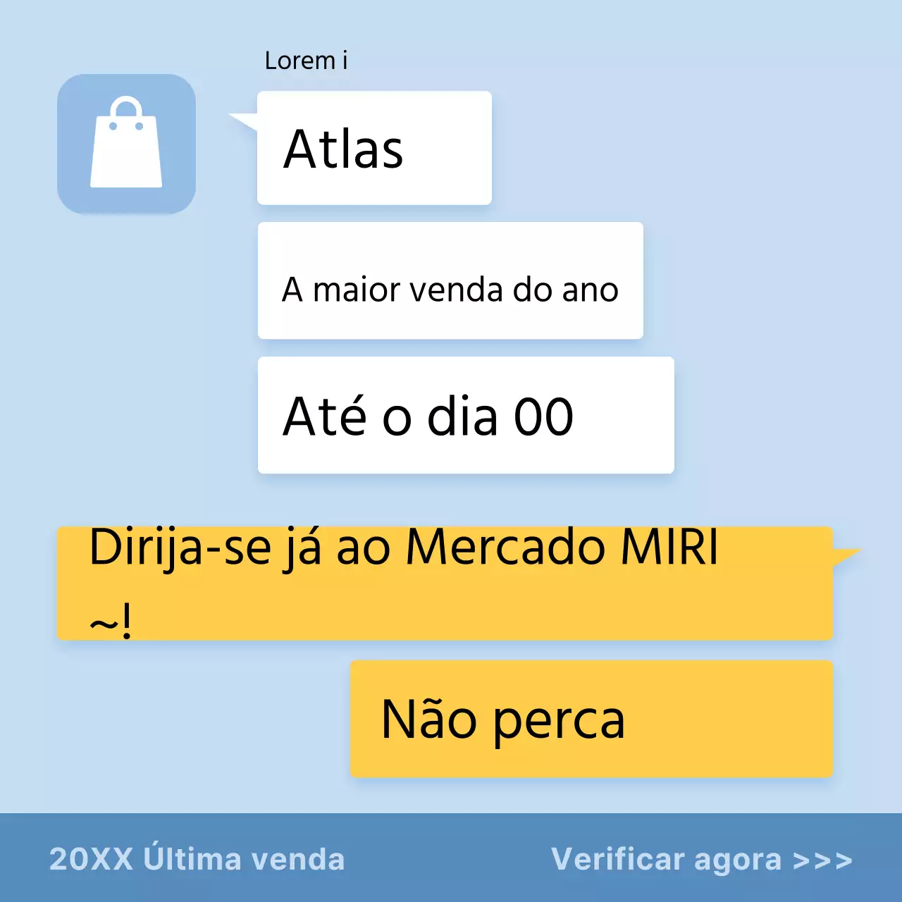 Anúncio de venda de paródia em azul claro e amarelo