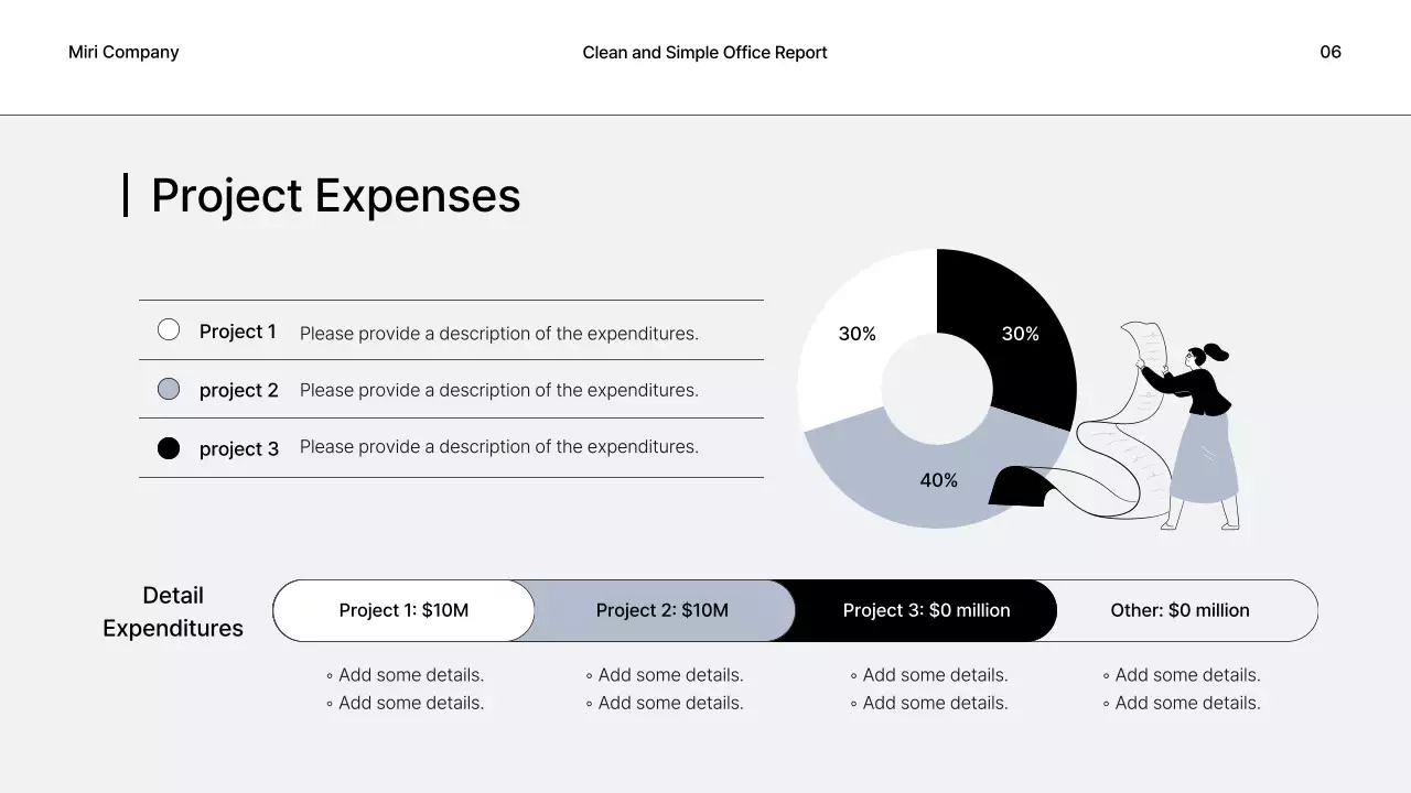 Simple business reports in gray and black