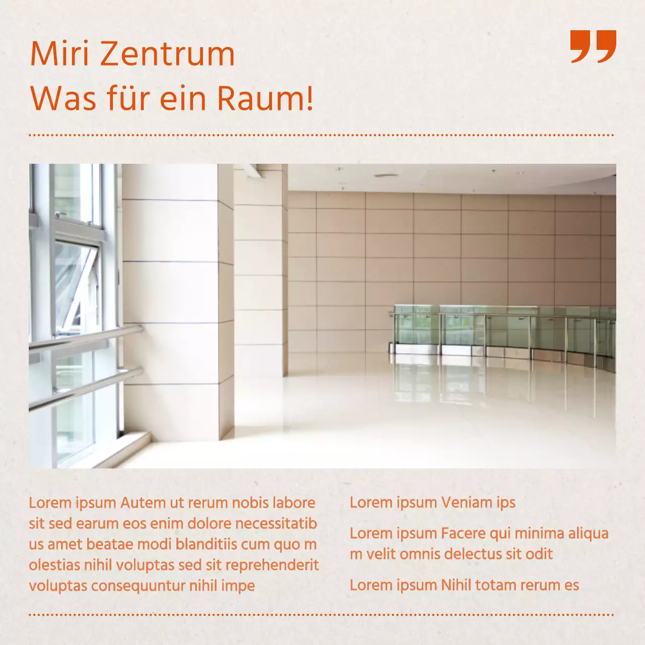 Förderung eines modernen Informationszentrums in Orange und Beige