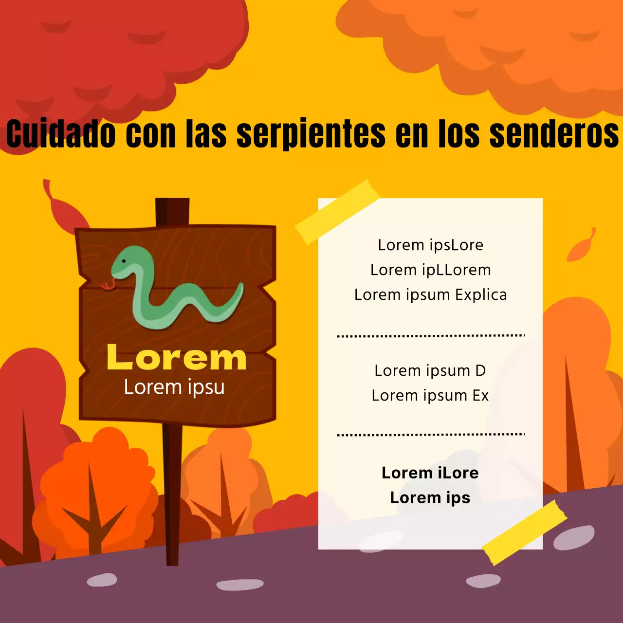 Guía de seguridad de la fauna natural en naranja y amarillo