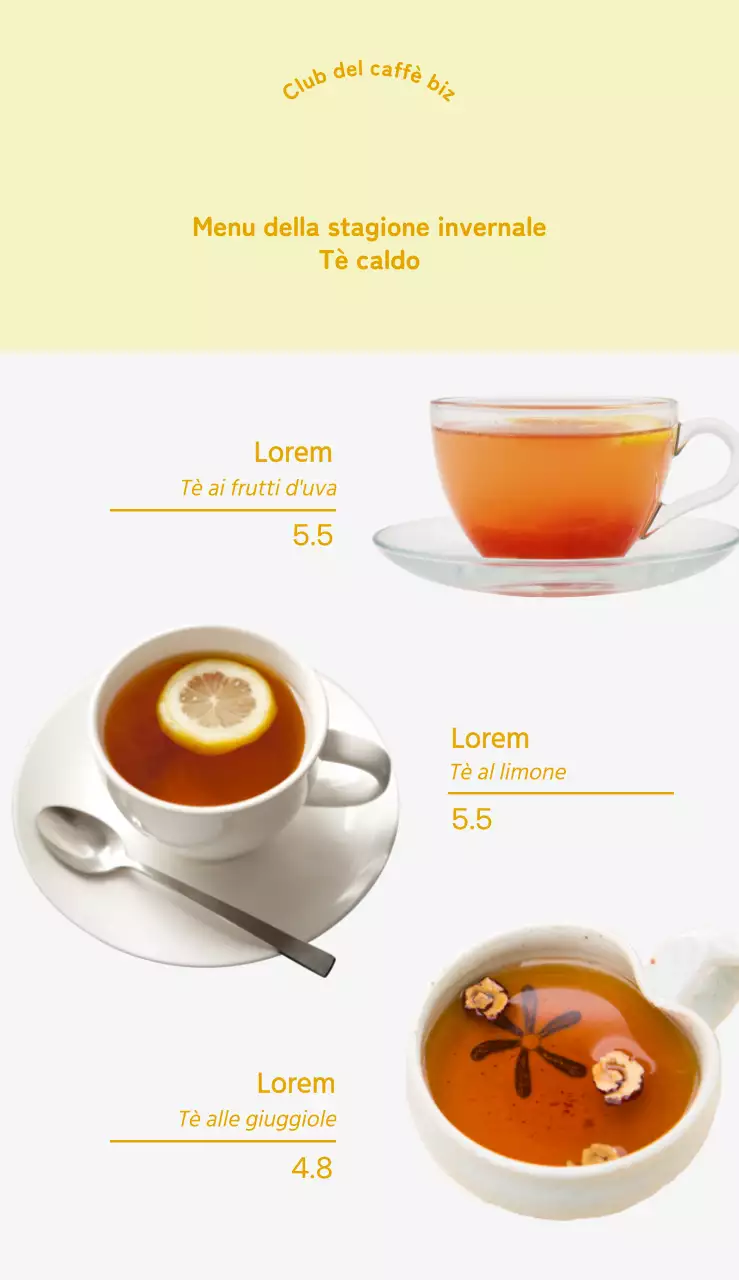 Segnaletica del menu con sfondo giallo e foto e testo della guida utente in evidenza