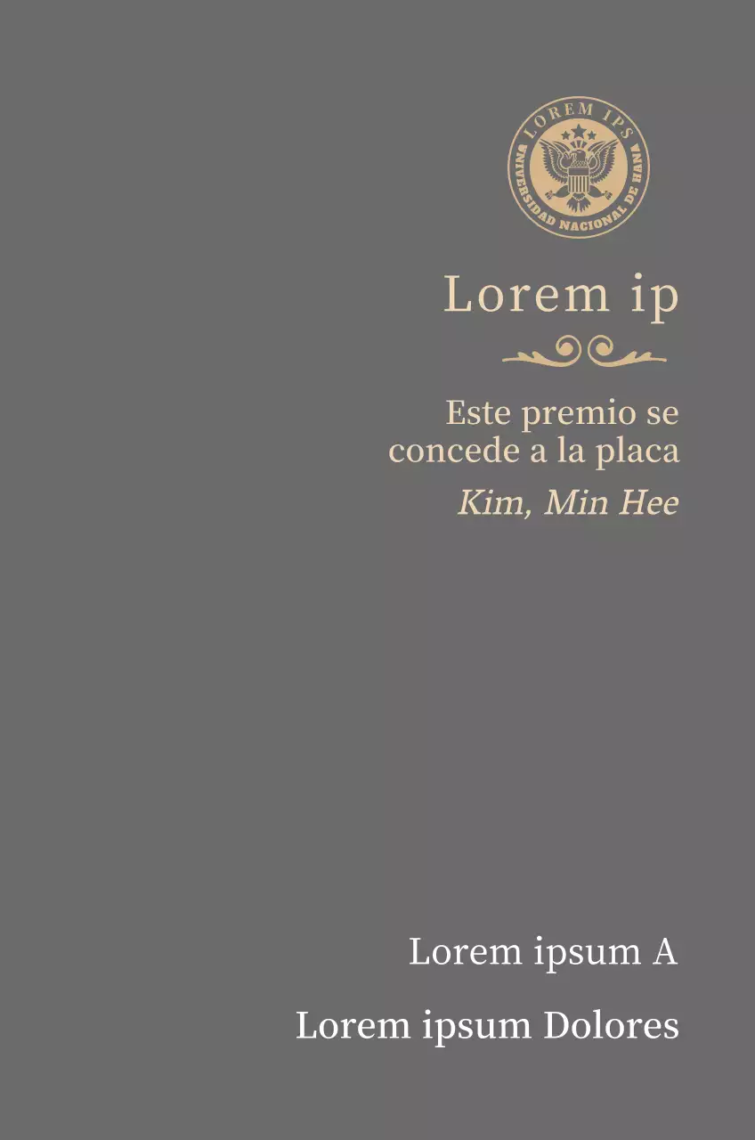 Lujosa placa de titulación con el logotipo de la escuela y adornos dorados